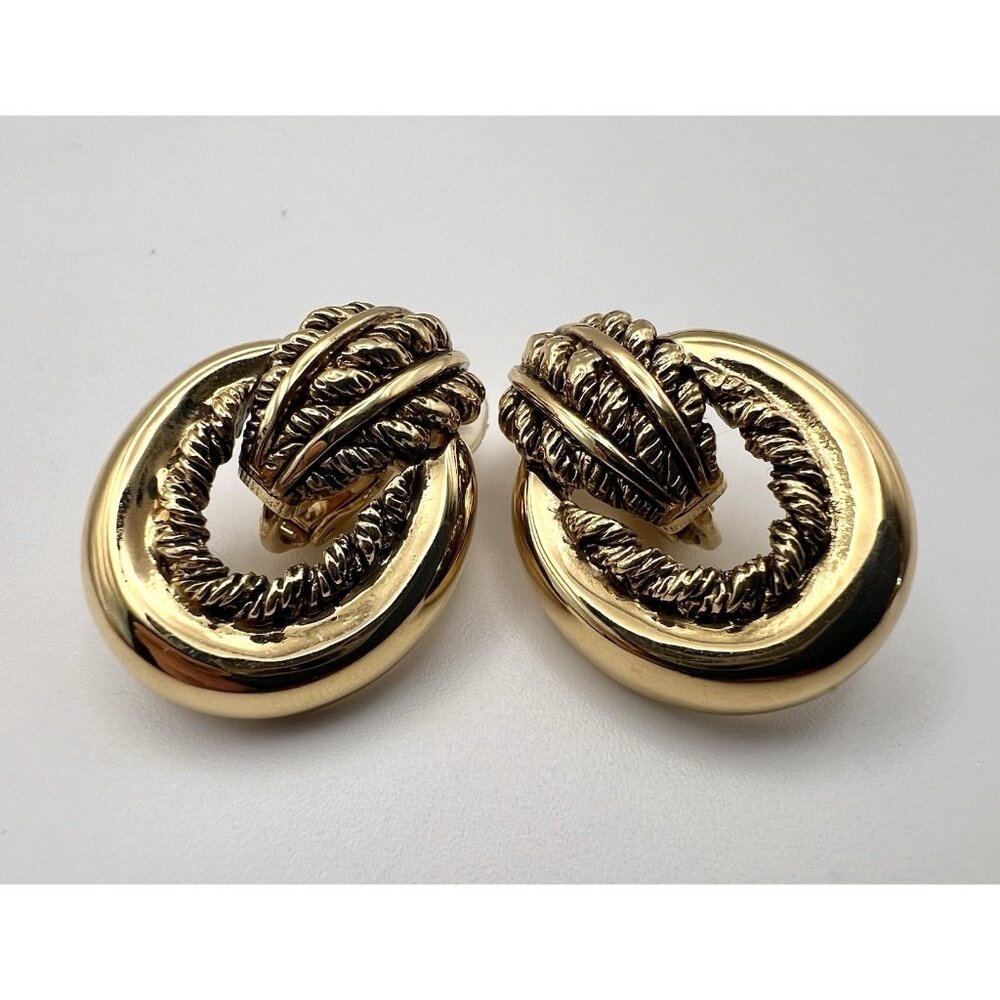 St. John Vintage Gold Plated Signed Door knocker Runway Clip On Earrings